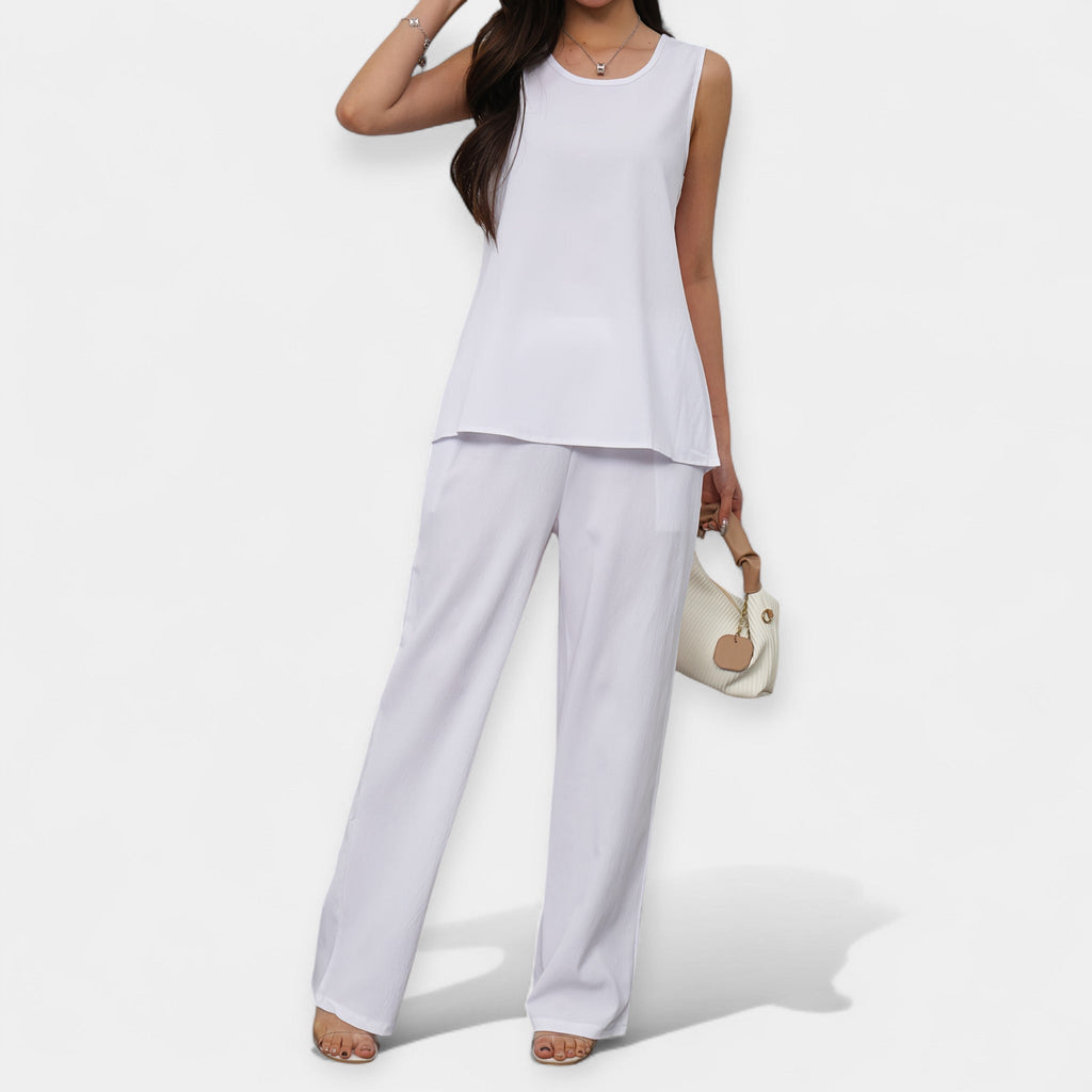 Casual Sleeveless Top And Wide Leg Pants Set For Summer
