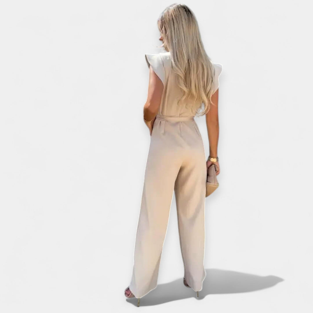 Jumpsuit with Butterfly Sleeves and Belted Waistline
