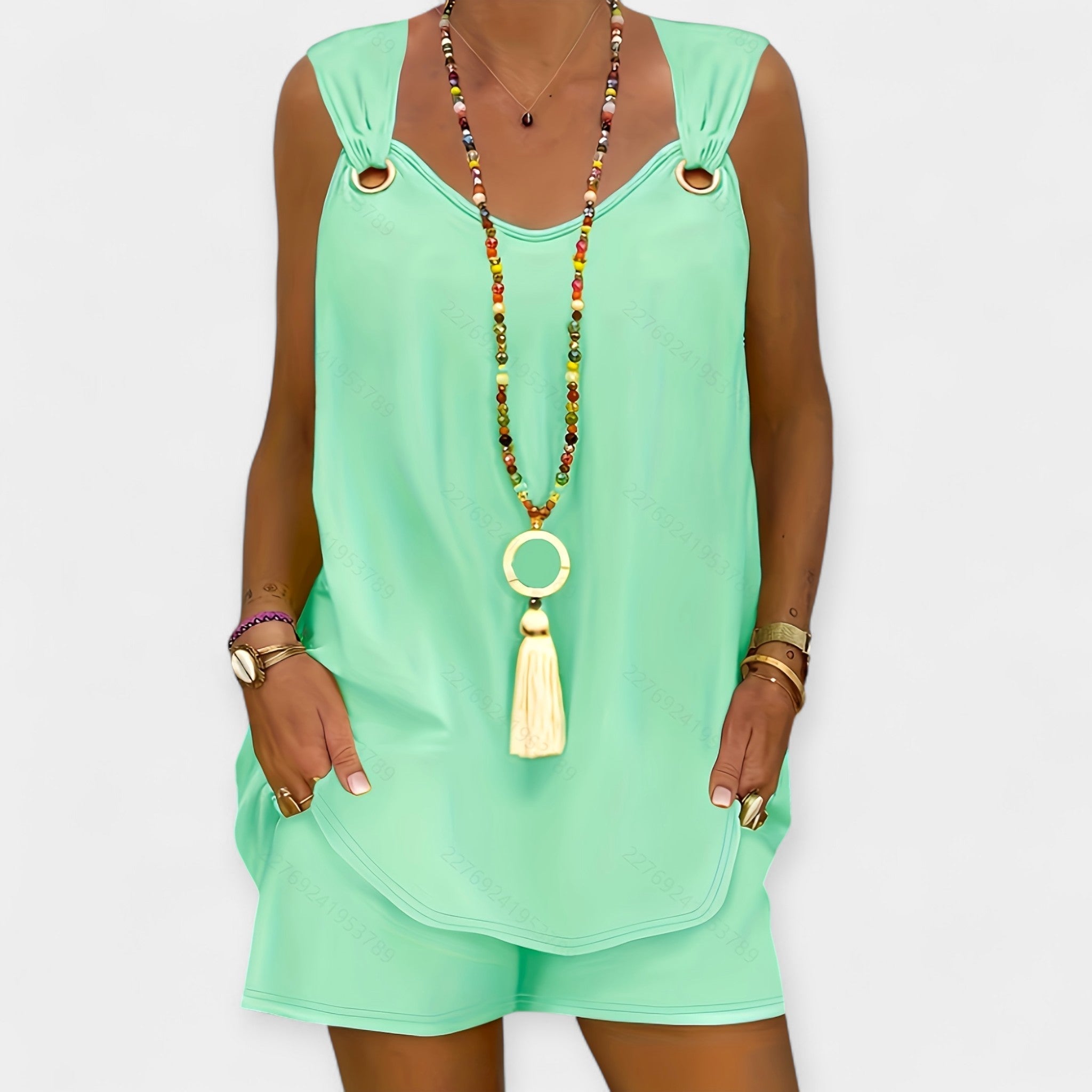 Sleeveless Blouse And Shorts Set V Neckline Style Chic
