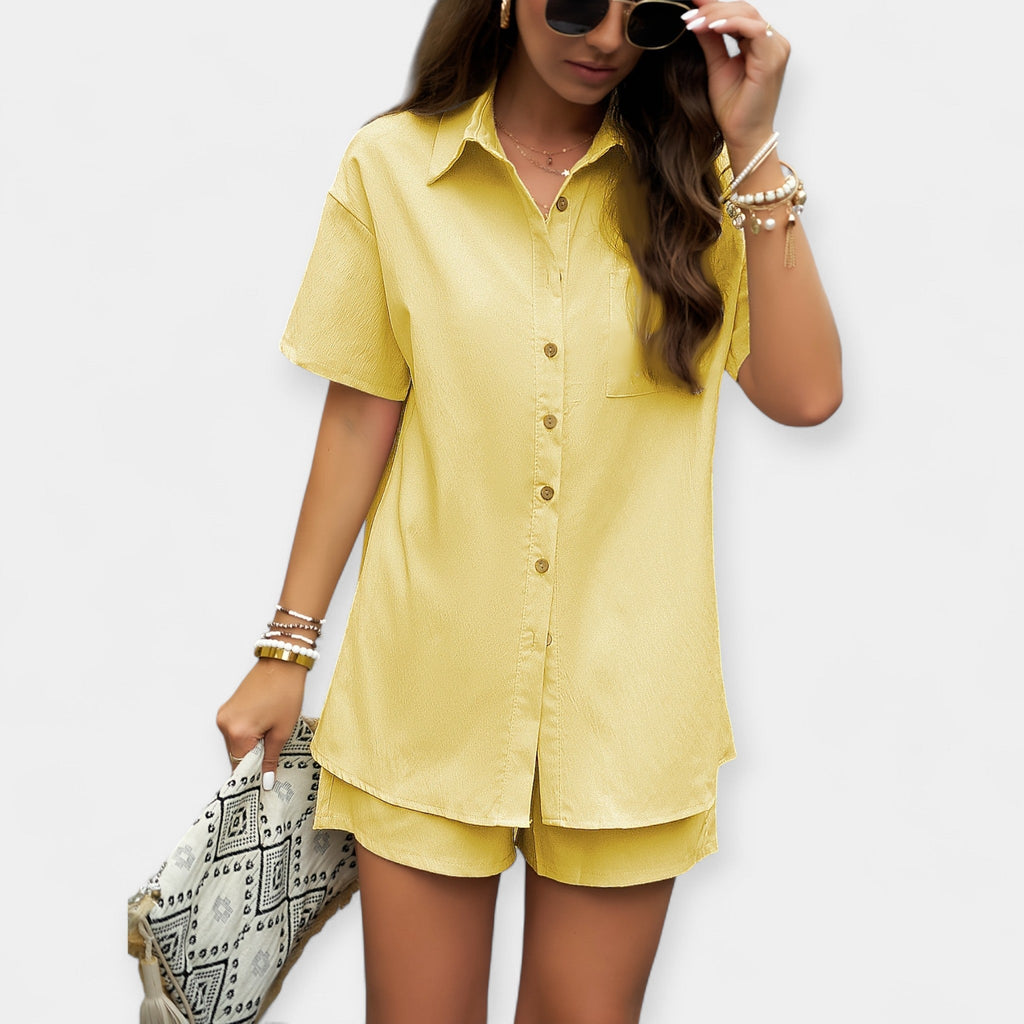 Casual Shirt And Shorts Set With Medium Collar Everyday