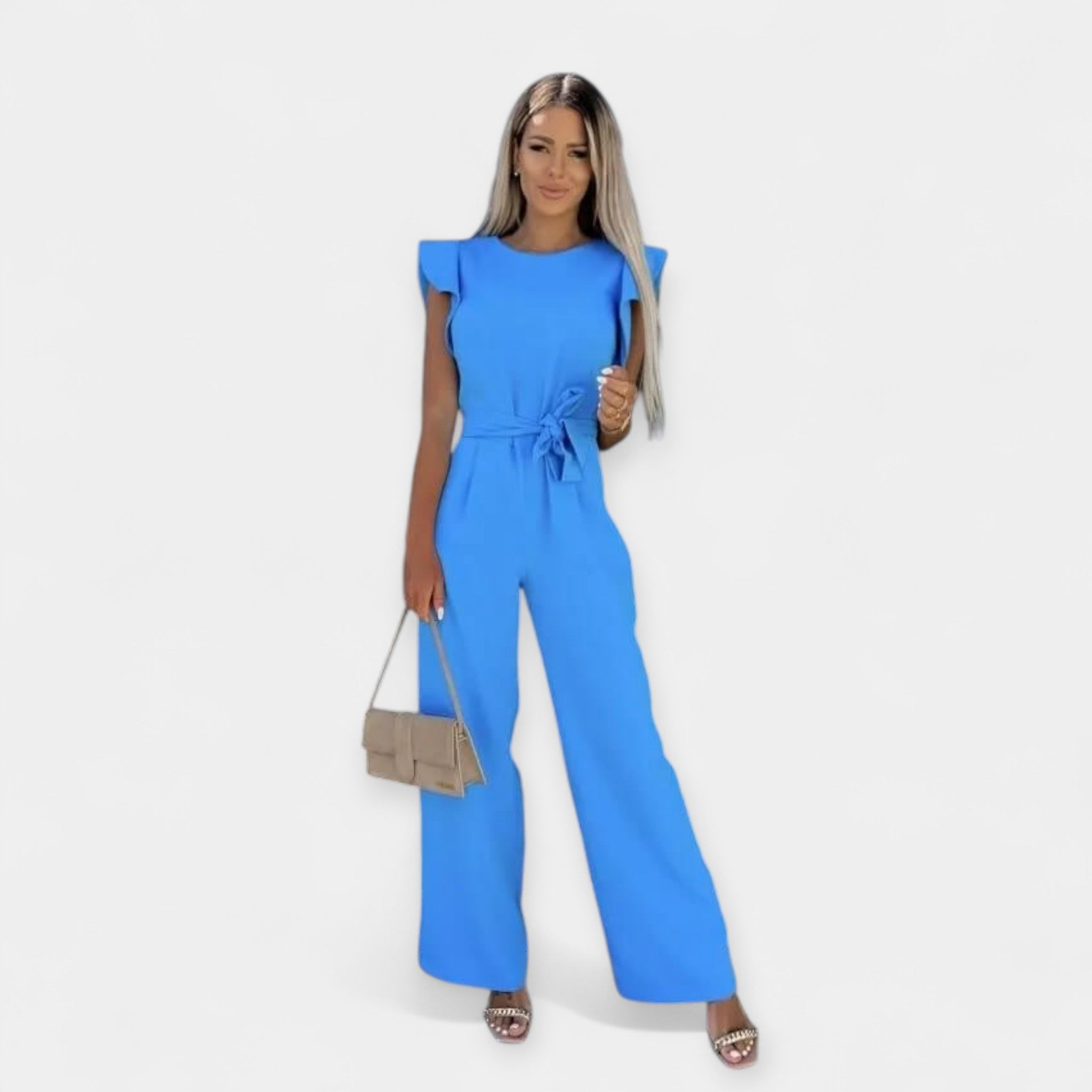Jumpsuit with Butterfly Sleeves and Belted Waistline