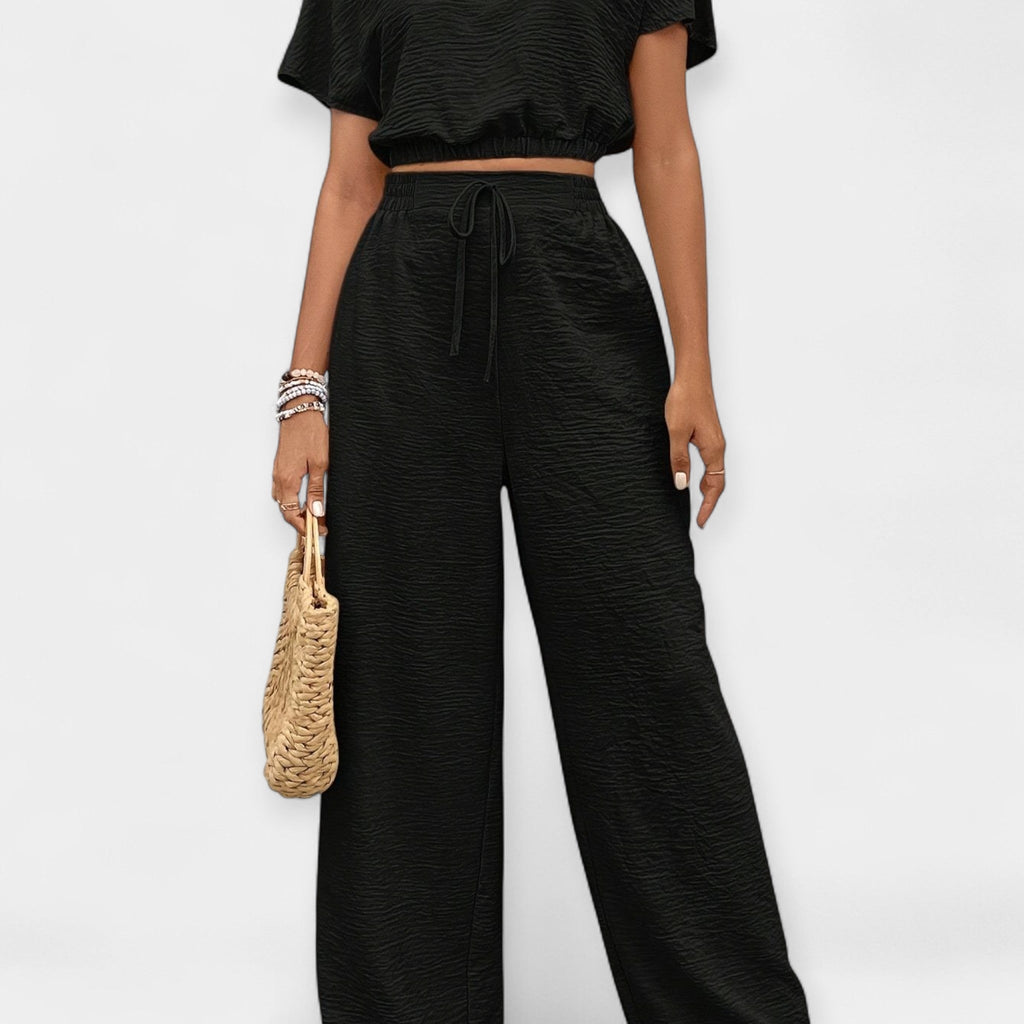 Stylish Loose Fit Set With Boho Top And Drawstring Trousers