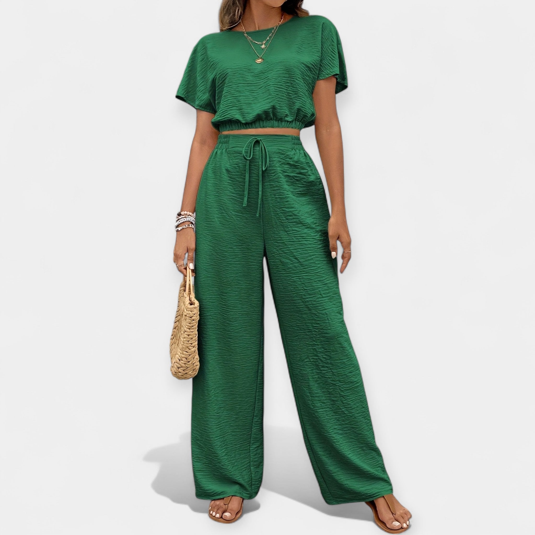 Stylish Loose Fit Set With Boho Top And Drawstring Trousers