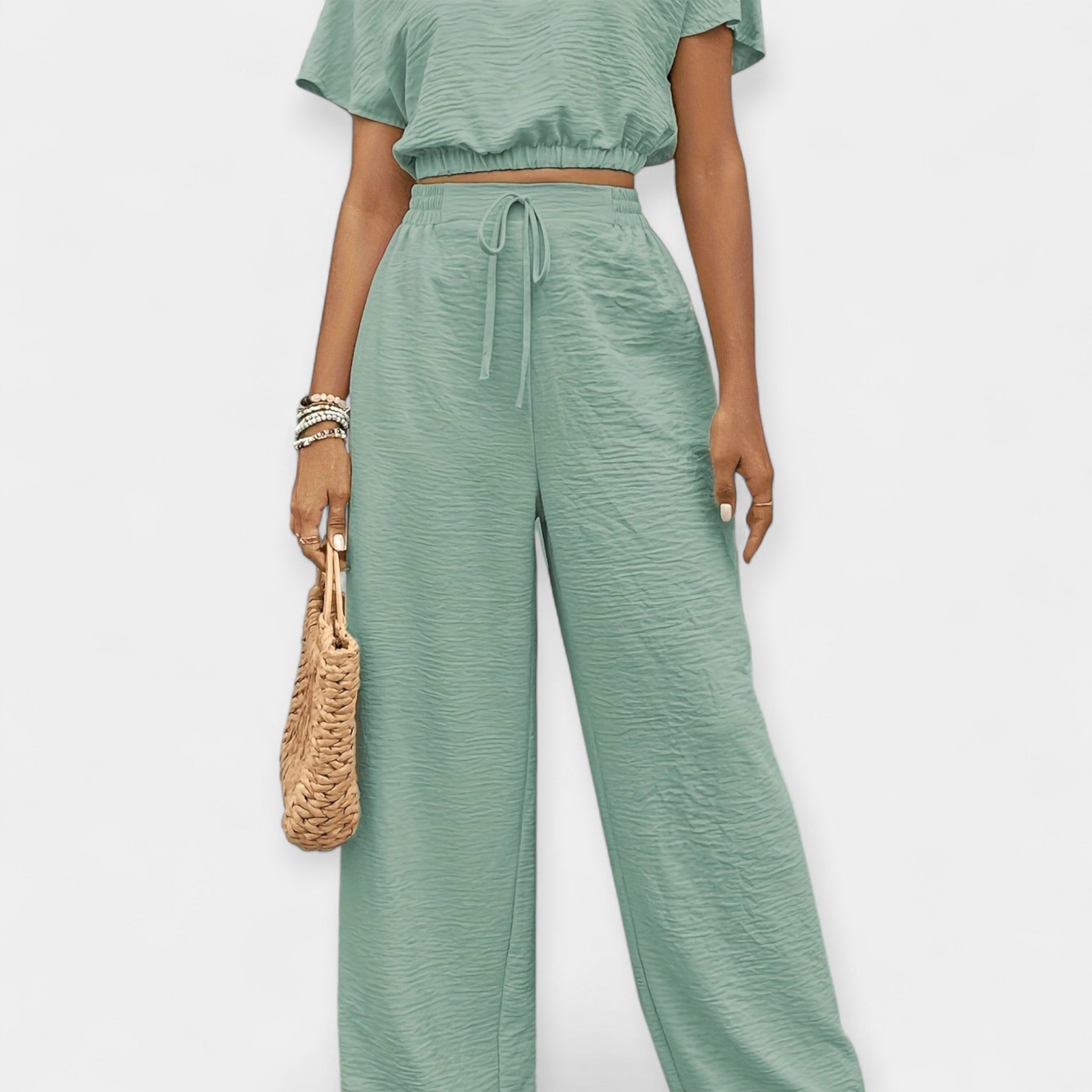 Stylish Loose Fit Set With Boho Top And Drawstring Trousers