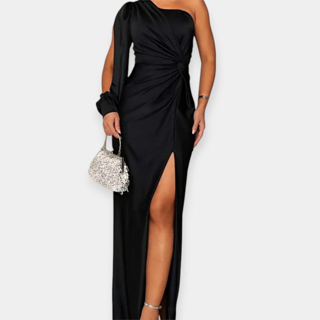 Emerald Green Maxi Dress One Shoulder With Front Slit