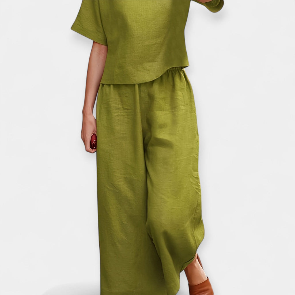 Airy Short Sleeve Top And Trousers Set For Summer Casual