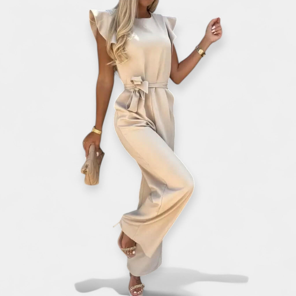 Jumpsuit with Butterfly Sleeves and Belted Waistline