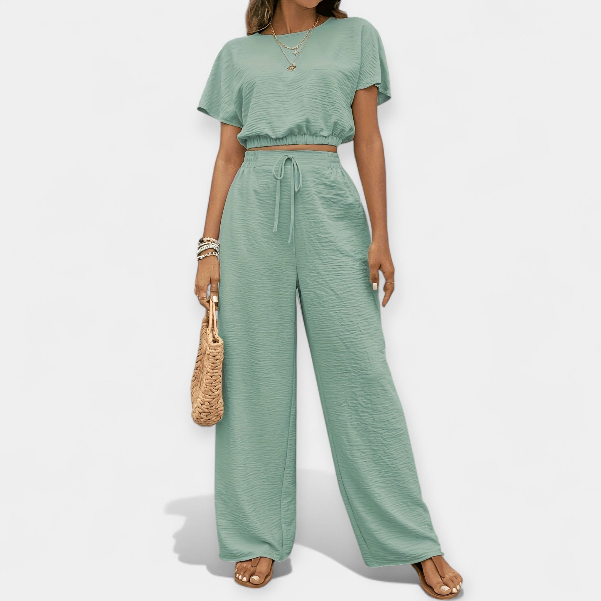 Stylish Loose Fit Set With Boho Top And Drawstring Trousers