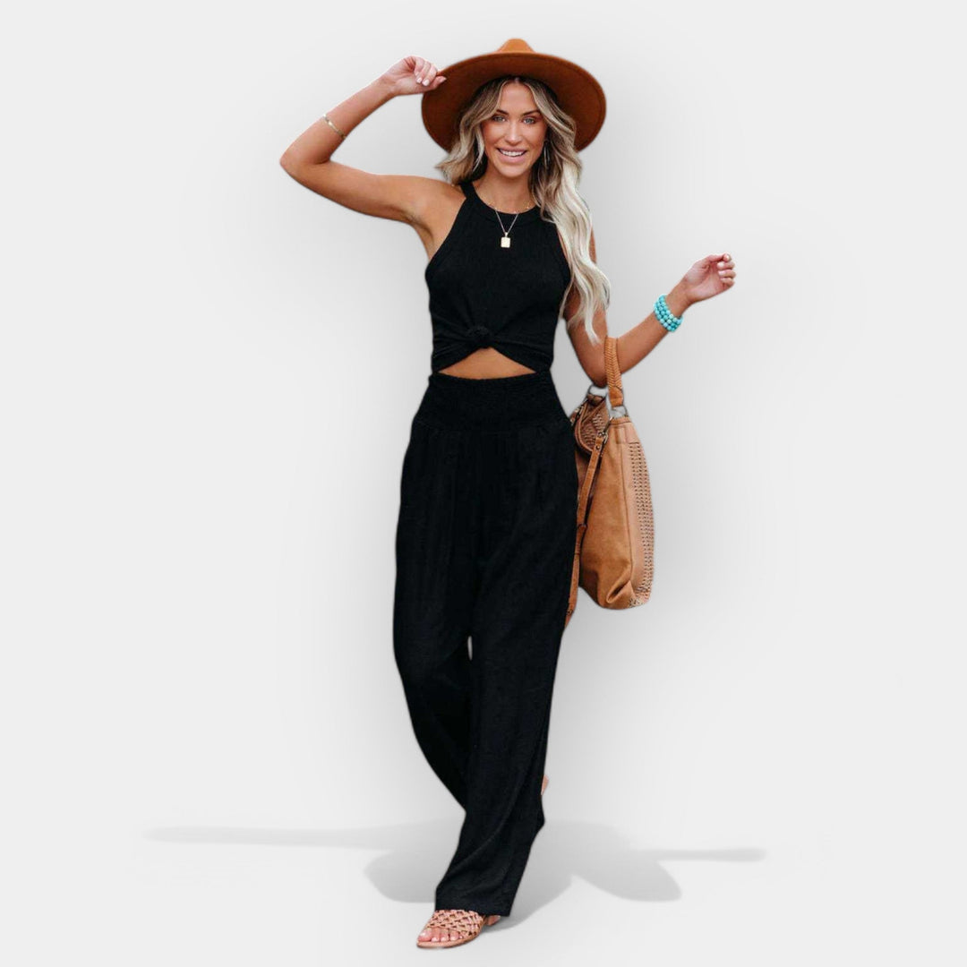 Wide Fit Lightweight Trousers With Elastic Waistband