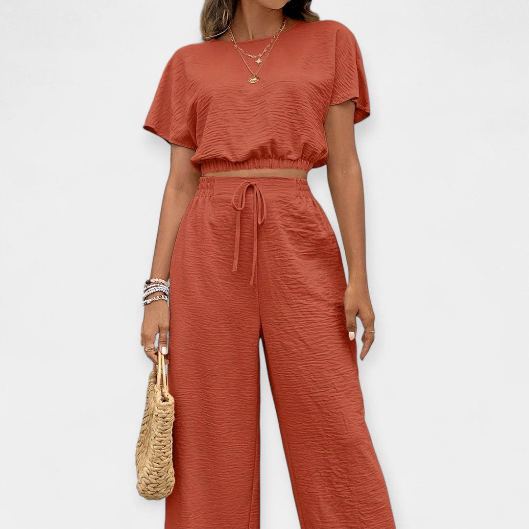 Stylish Loose Fit Set With Boho Top And Drawstring Trousers