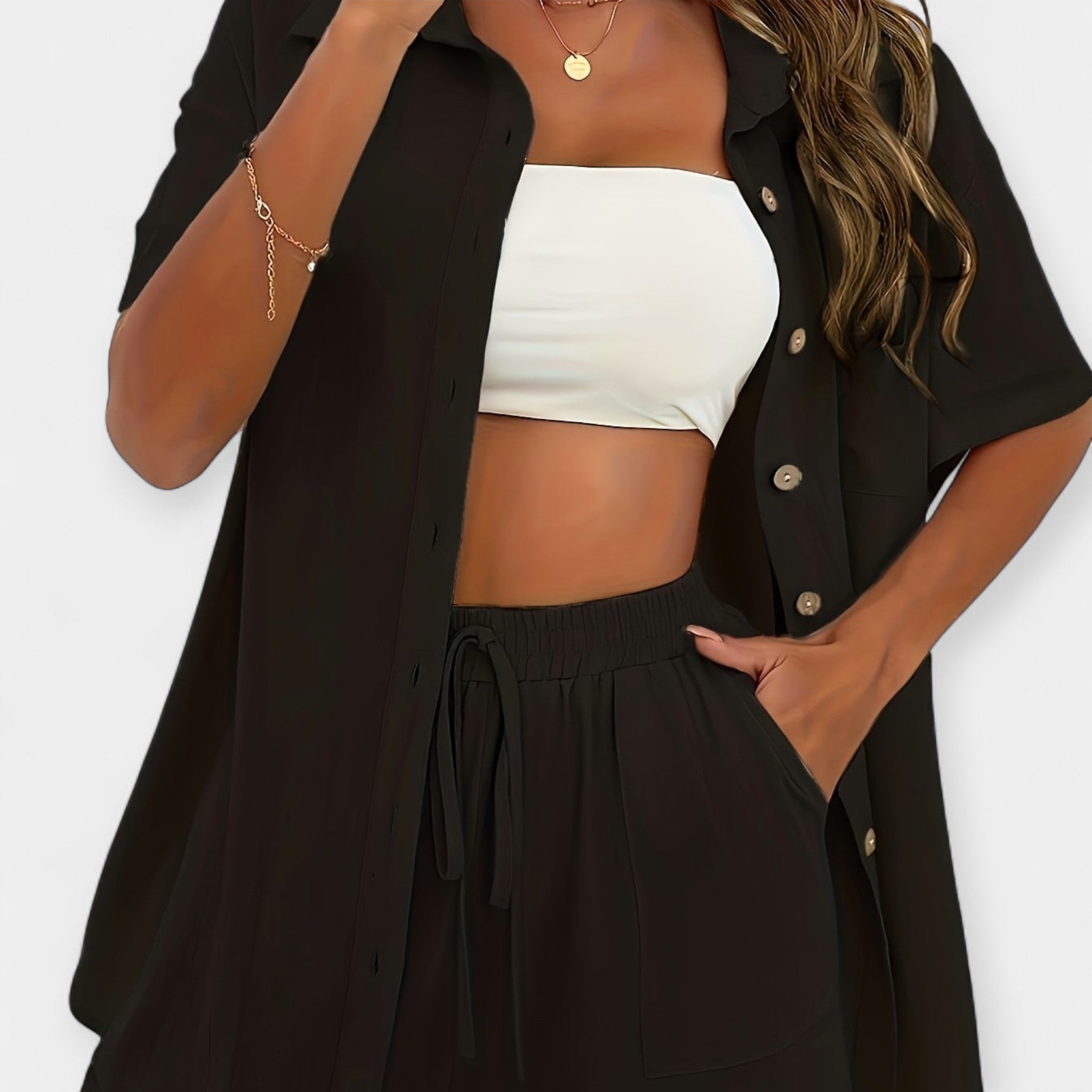 Womens Monochrome Shirt And Shorts Set For Summer Ready