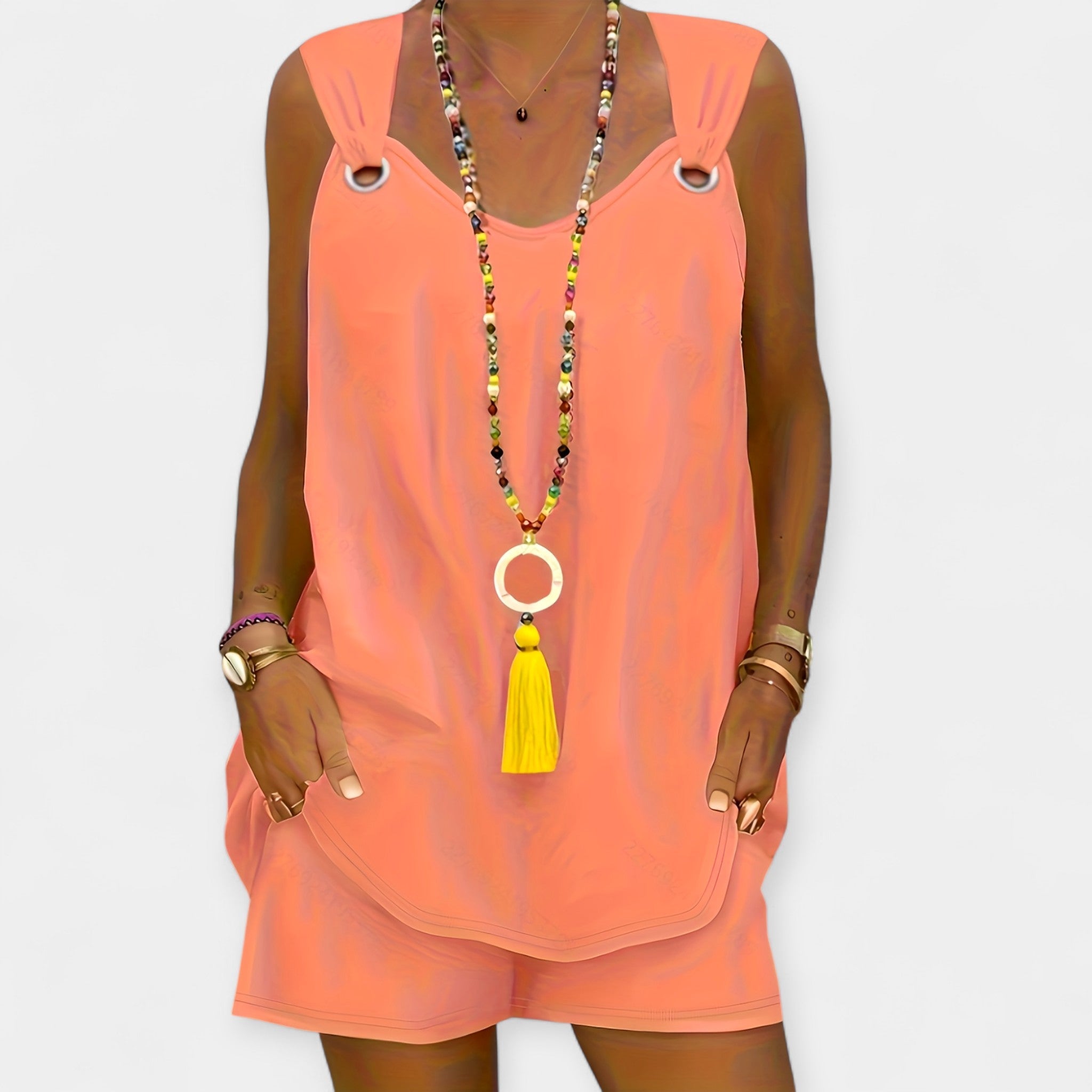Sleeveless Blouse And Shorts Set V Neckline Style Chic