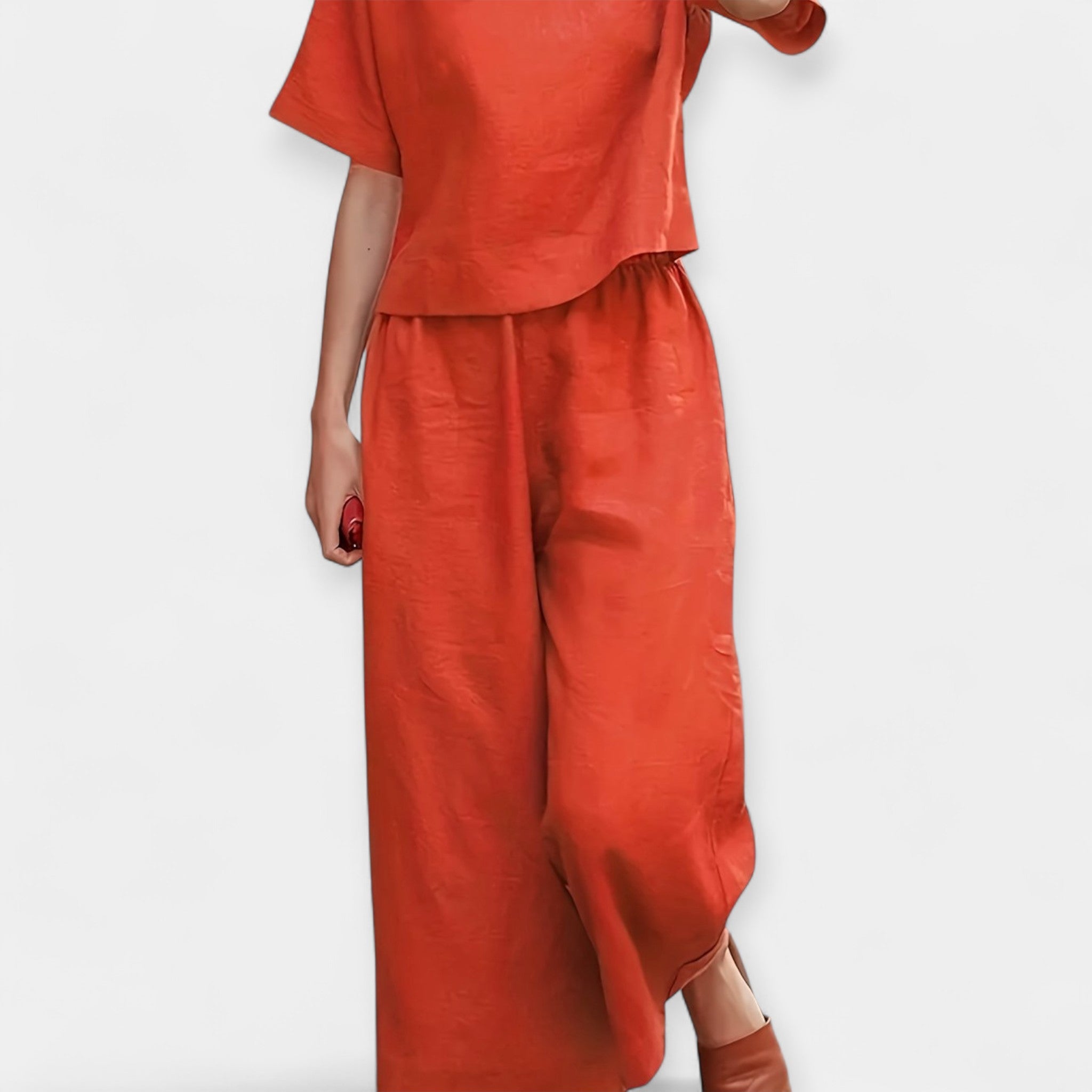 Airy Short Sleeve Top And Trousers Set For Summer Casual