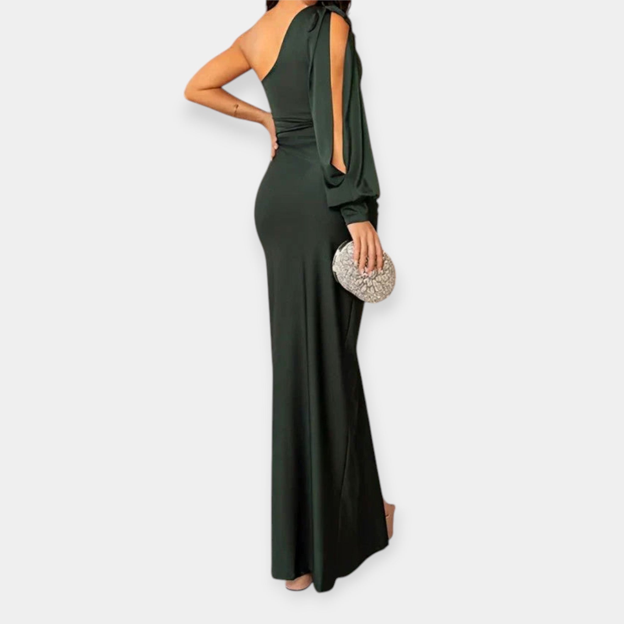 Emerald Green Maxi Dress One Shoulder With Front Slit
