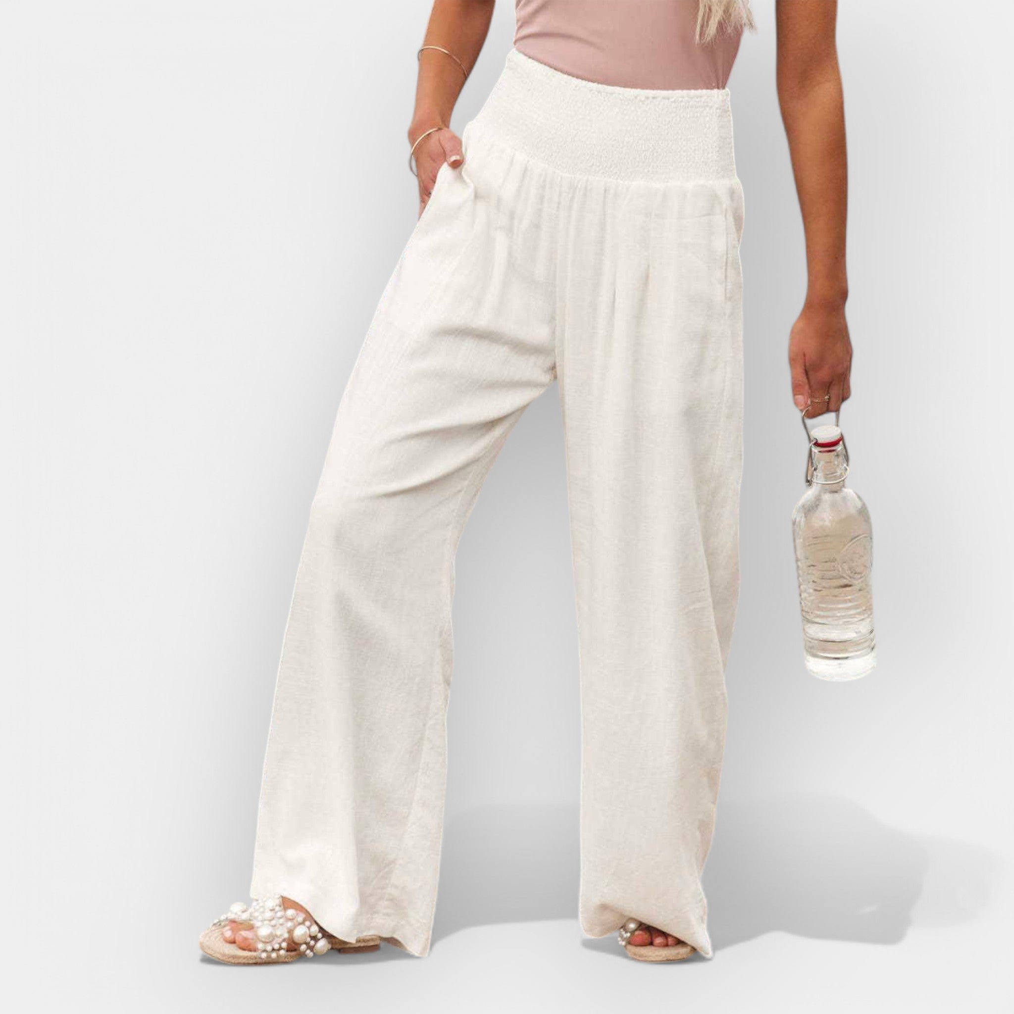 Wide Fit Lightweight Trousers With Elastic Waistband