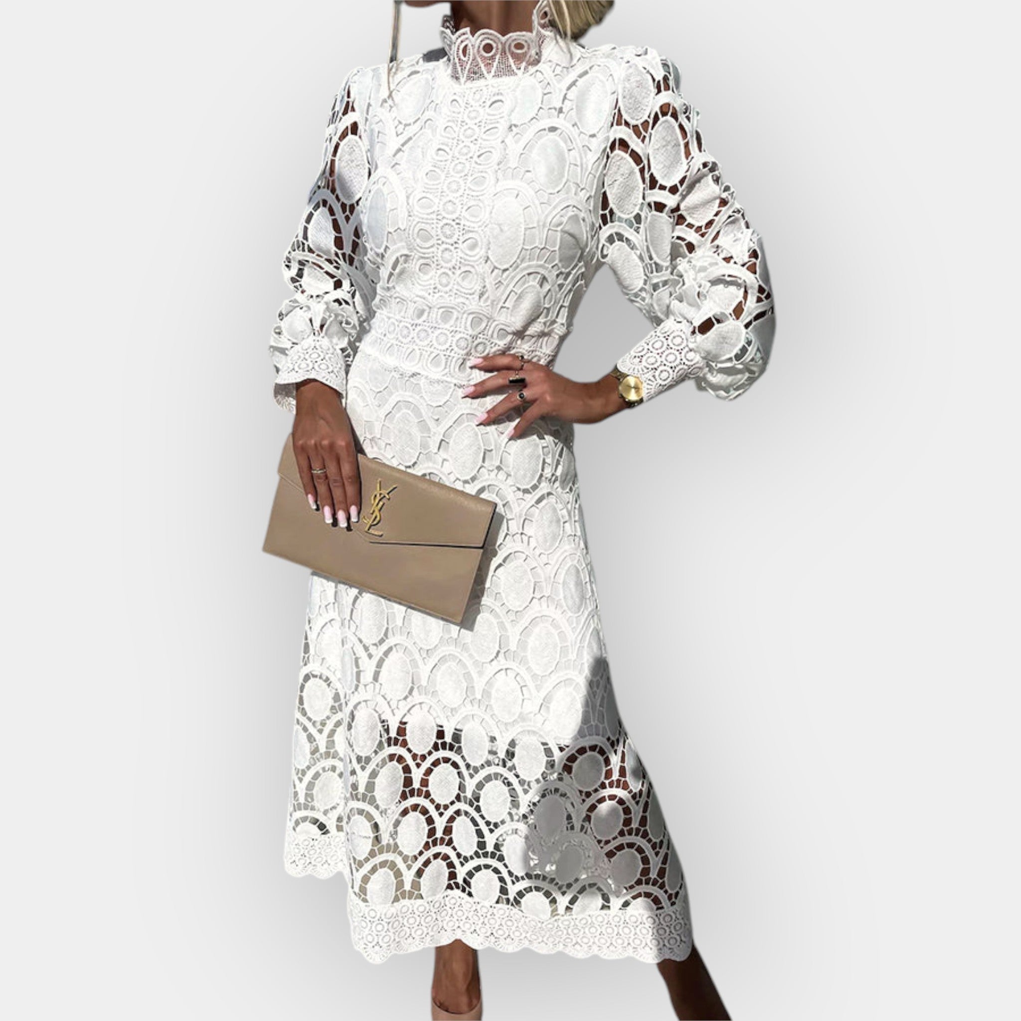 Romantic Lace Dress With Puff Sleeves And Soft Fabric