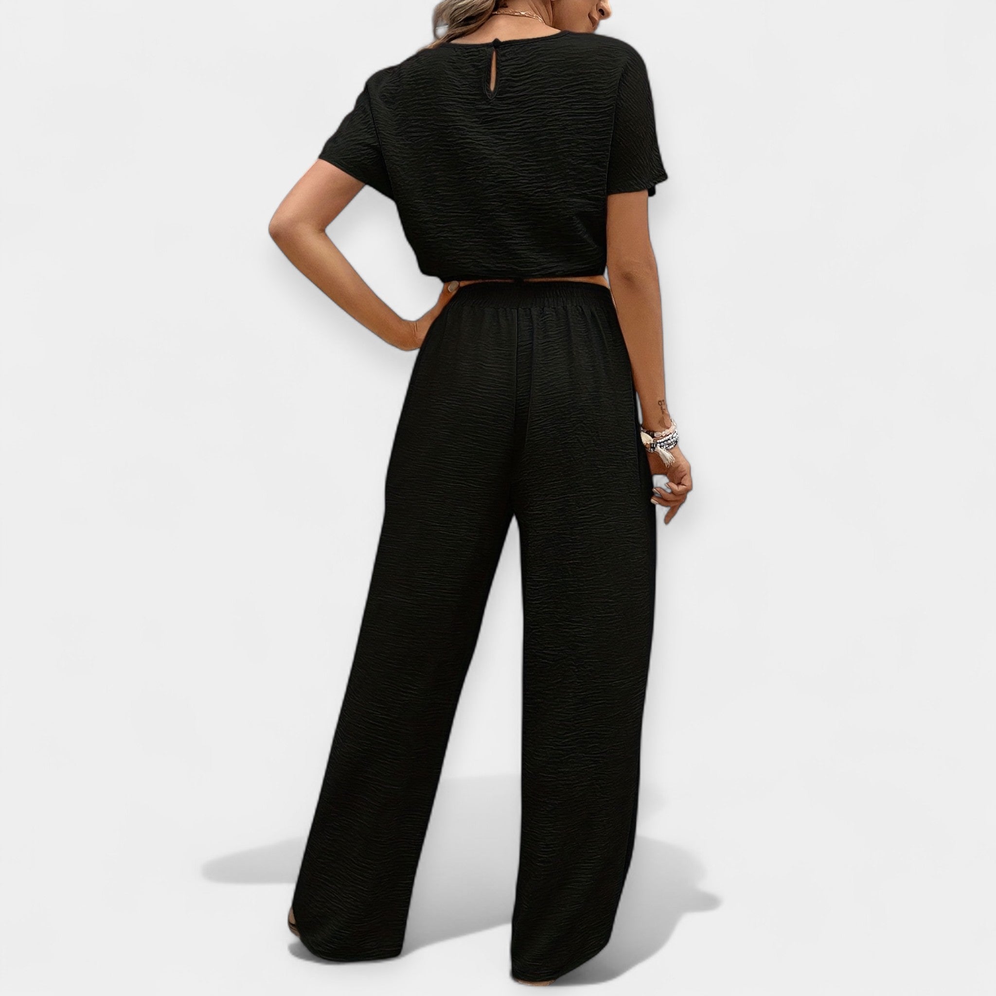 Stylish Loose Fit Set With Boho Top And Drawstring Trousers