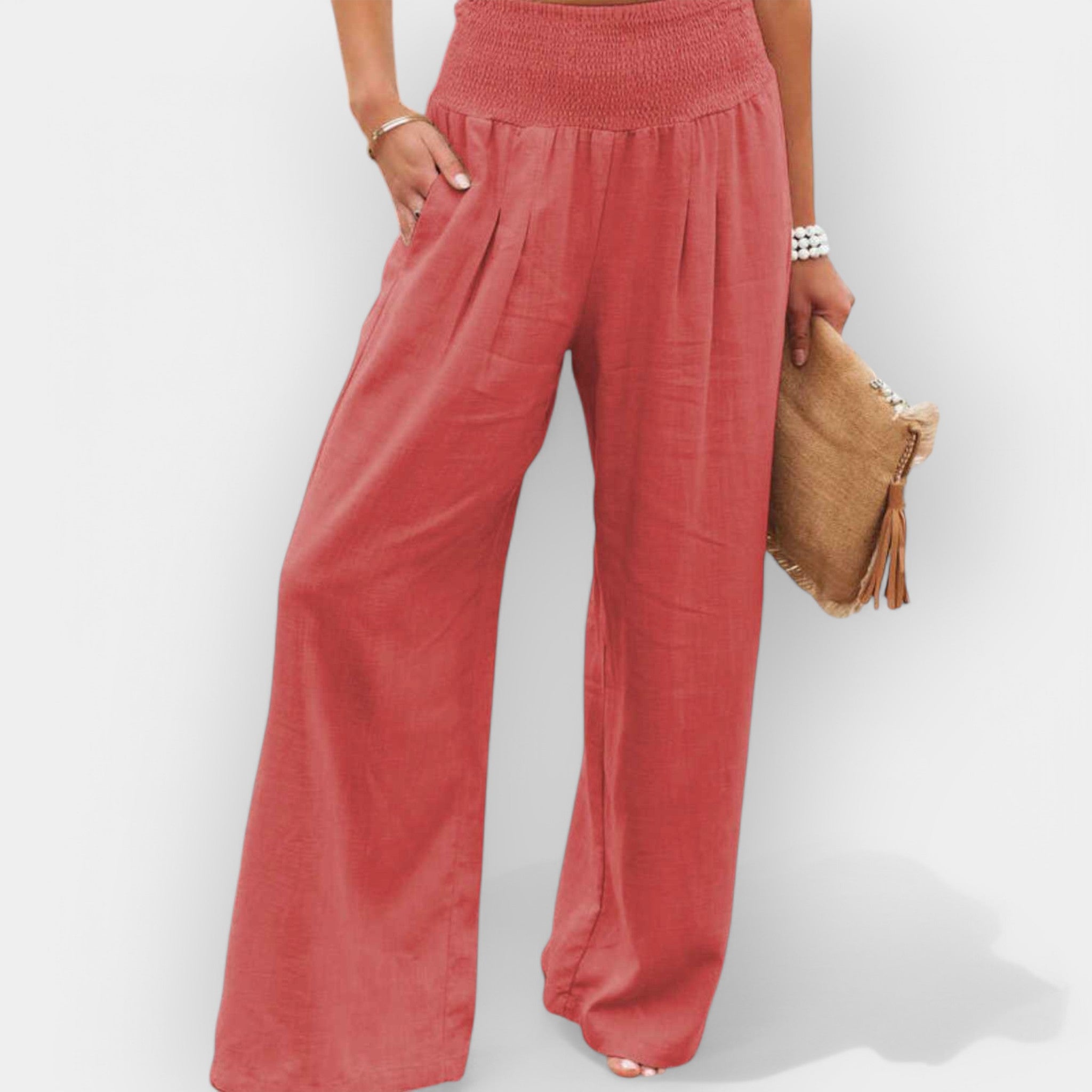 Wide Fit Lightweight Trousers With Elastic Waistband
