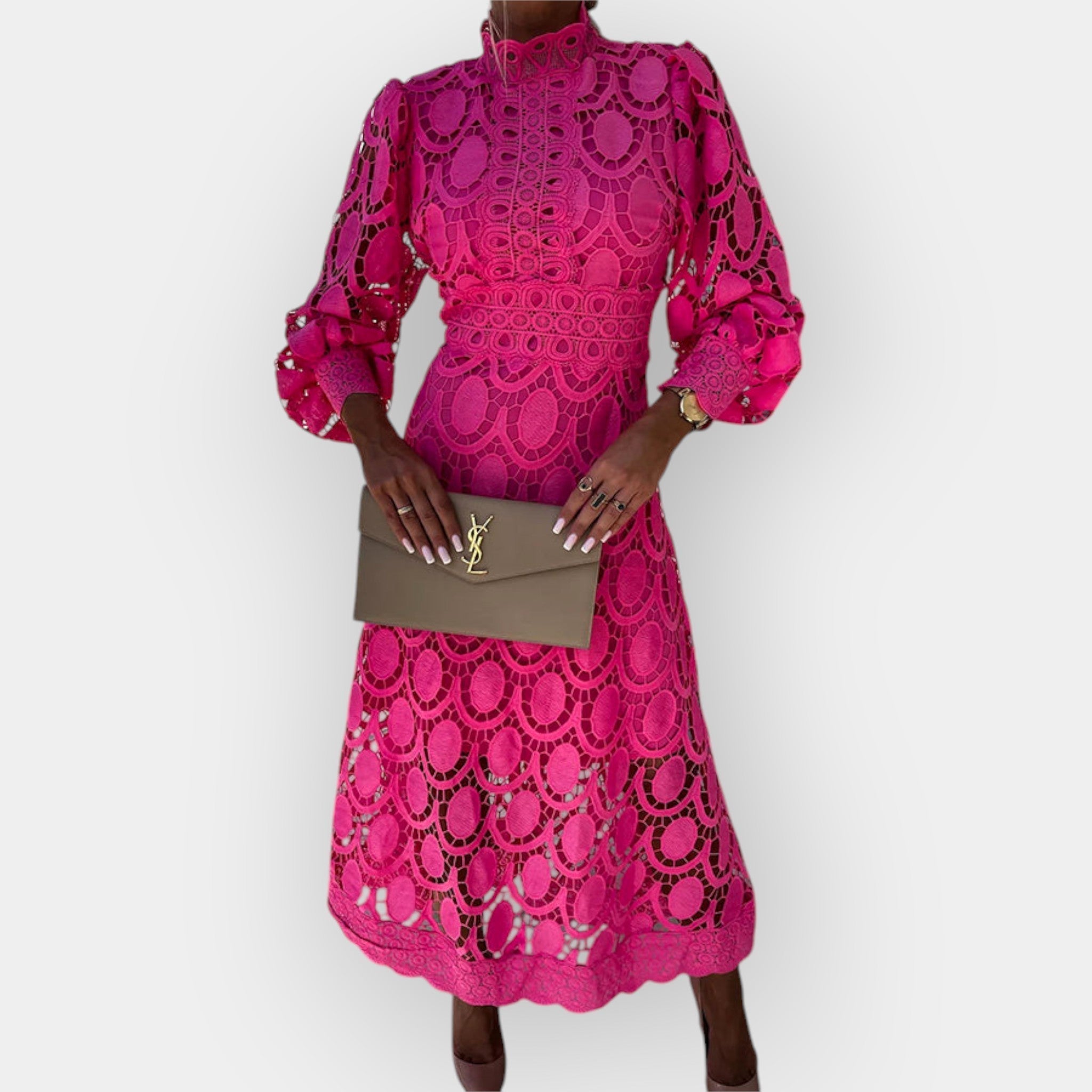 Romantic Lace Dress With Puff Sleeves And Soft Fabric