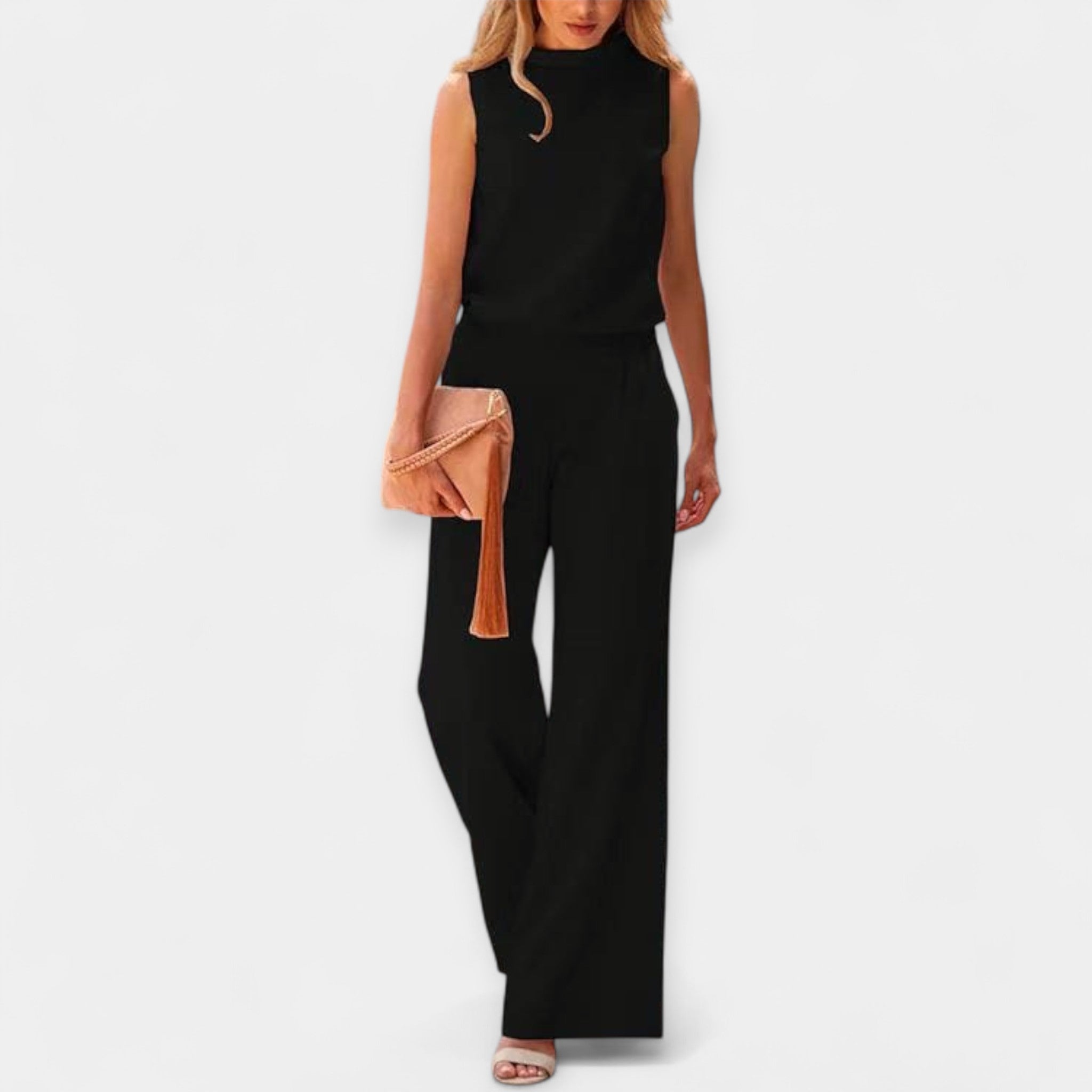 Airy Sleeveless Jumpsuit With Modern High Neck For Summer