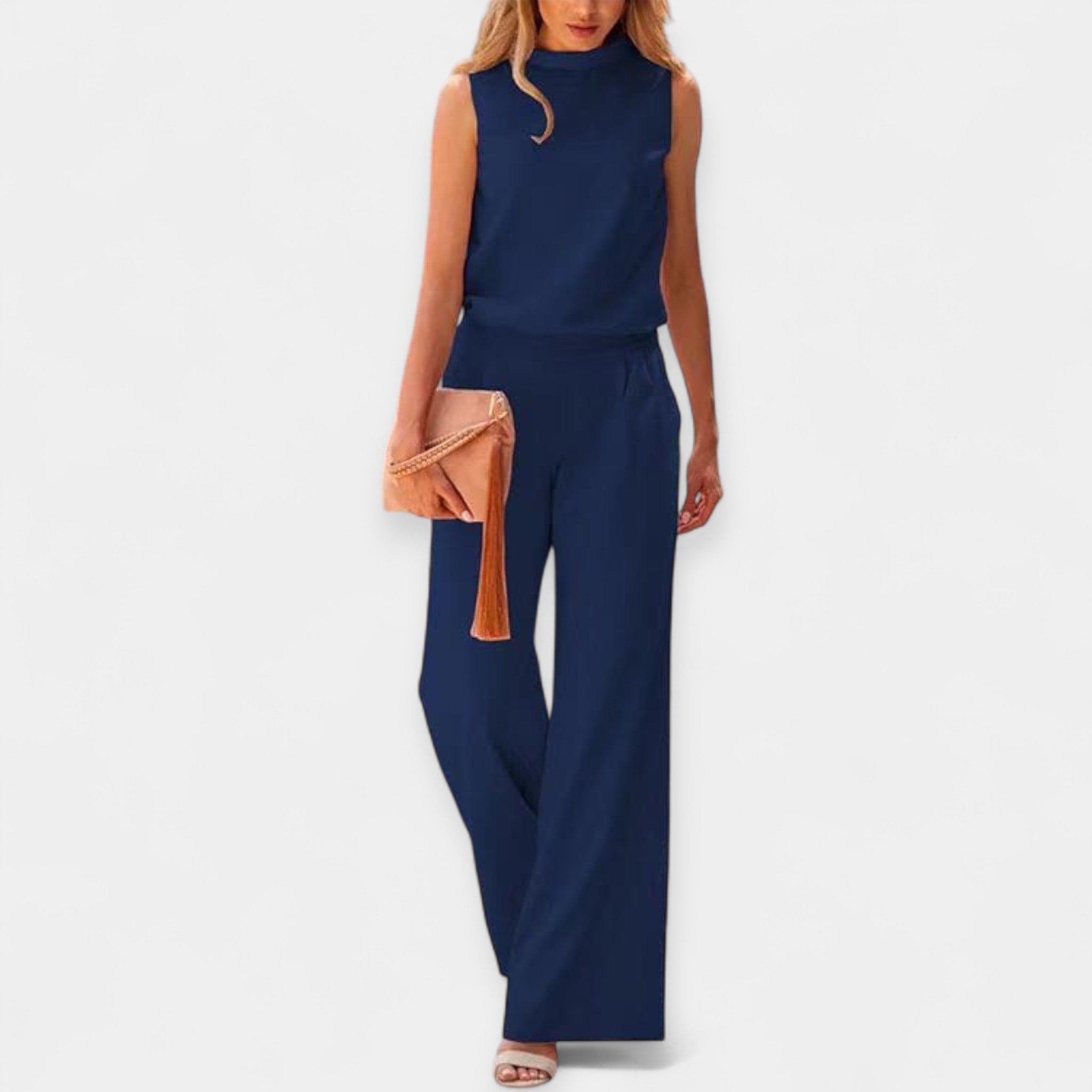 Airy Sleeveless Jumpsuit With Modern High Neck For Summer