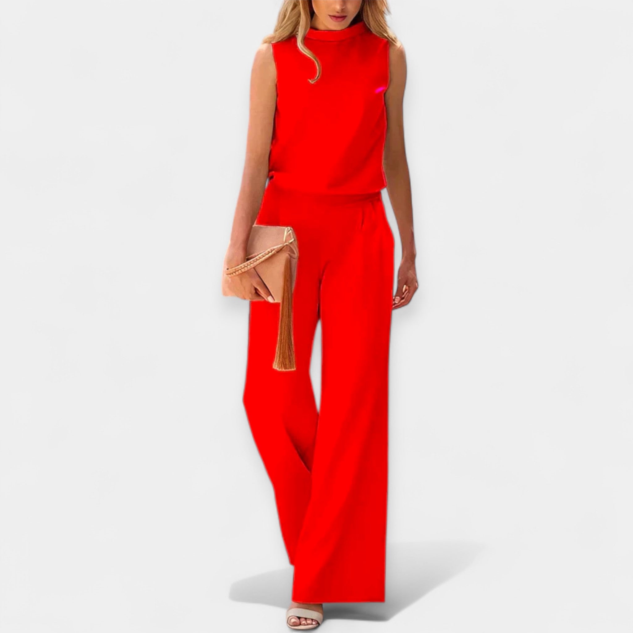 Airy Sleeveless Jumpsuit With Modern High Neck For Summer