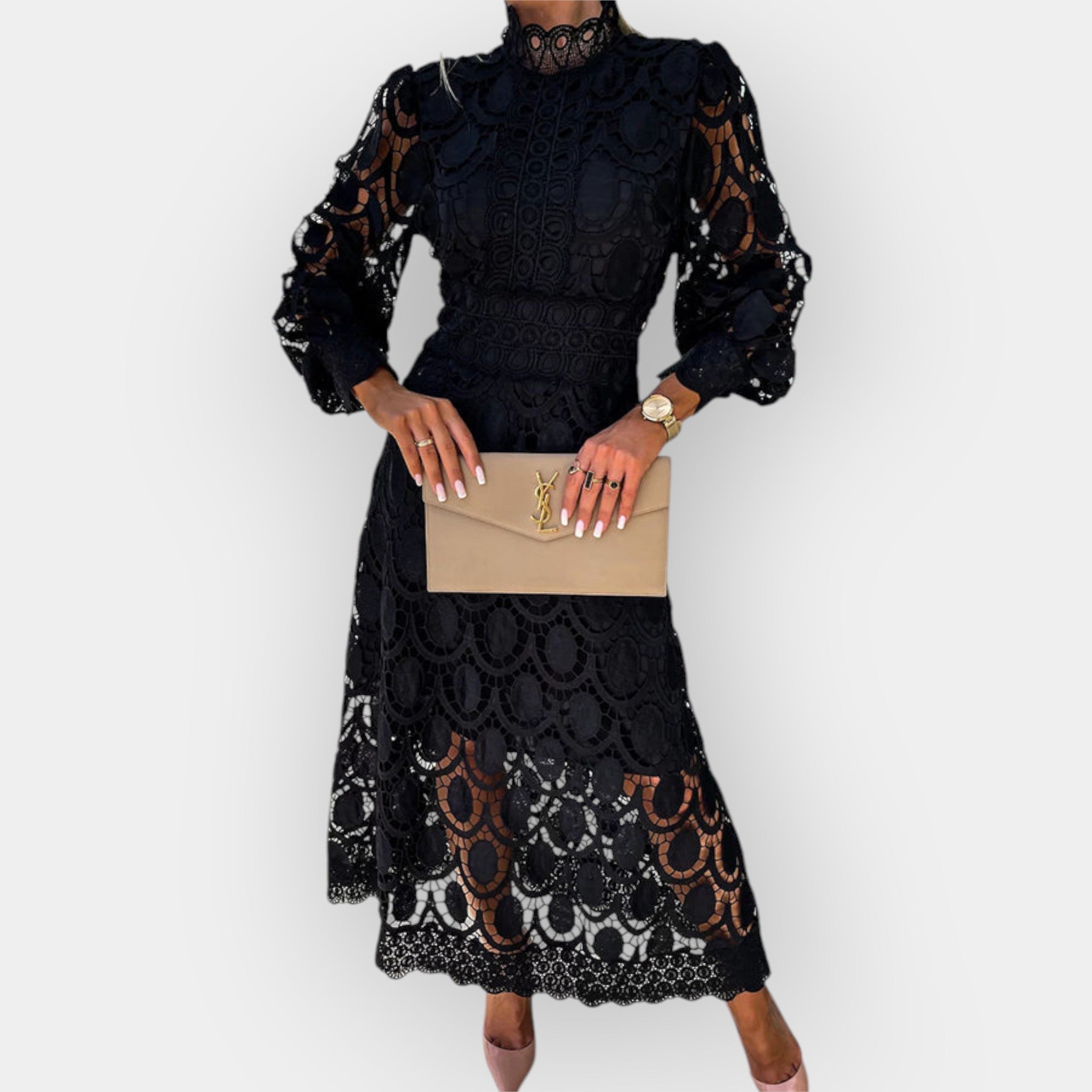 Romantic Lace Dress With Puff Sleeves And Soft Fabric