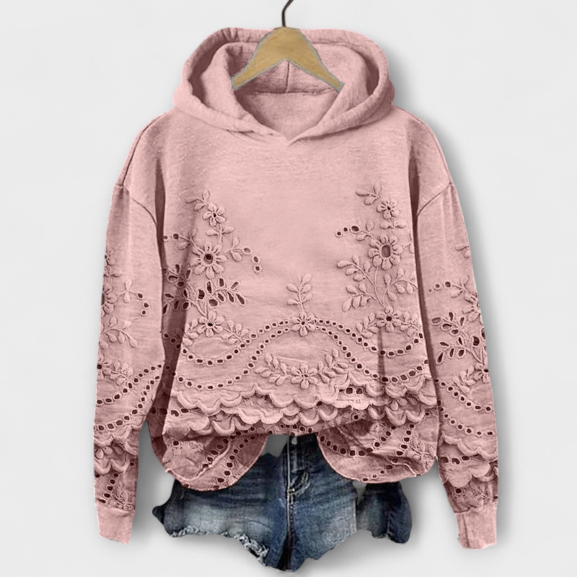 Grace Vintage Floral Hoodie With Embroidered Print Design