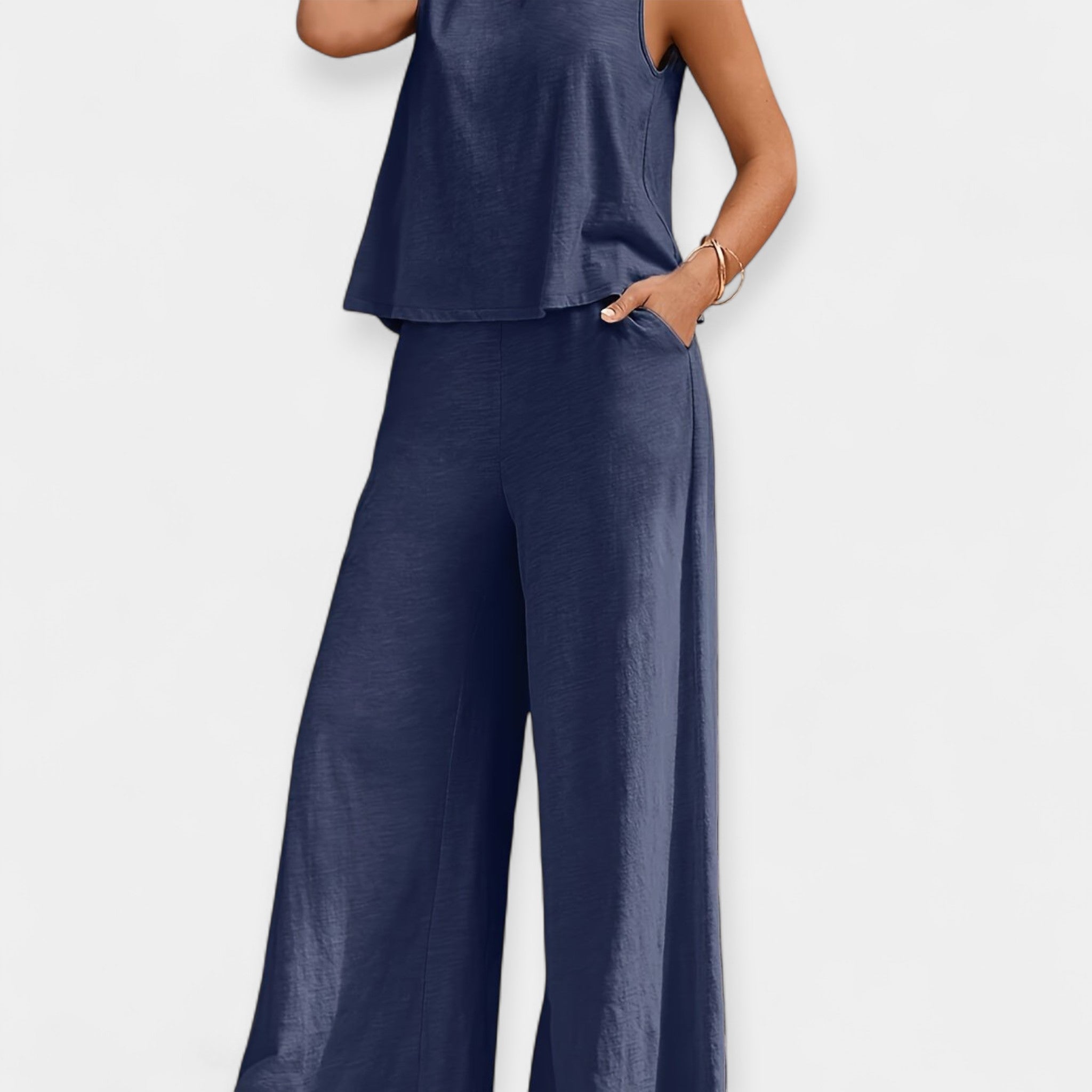 Effortless Loose Sleeveless Top And Wide Leg Trousers Set
