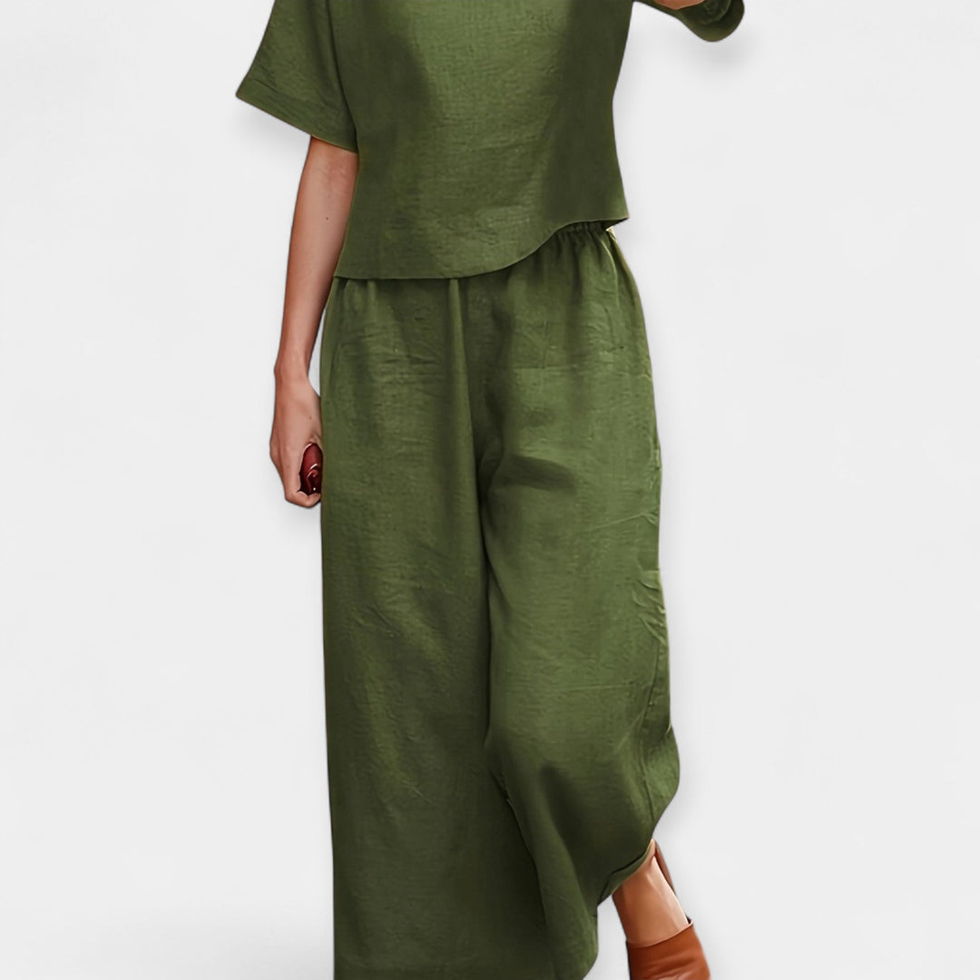 Airy Short Sleeve Top And Trousers Set For Summer Casual