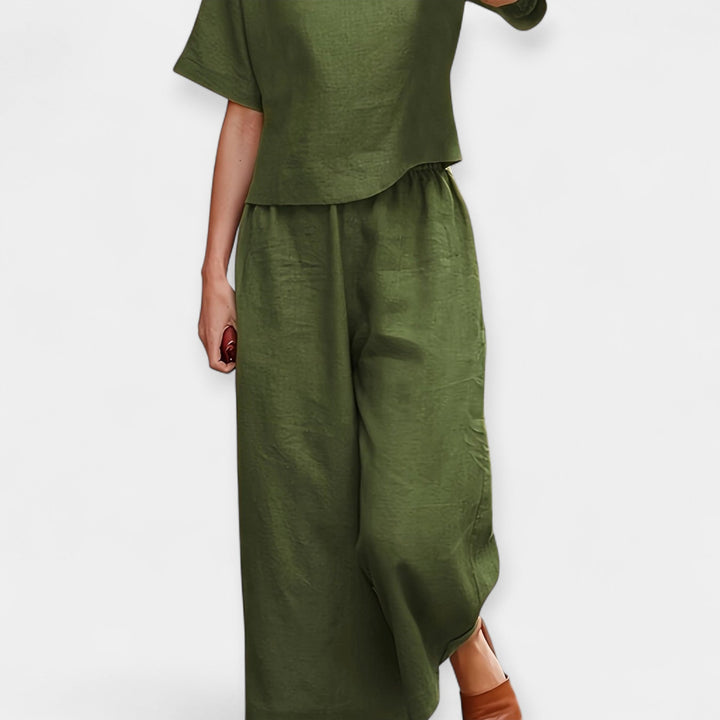 Airy Short Sleeve Top And Trousers Set For Summer Casual