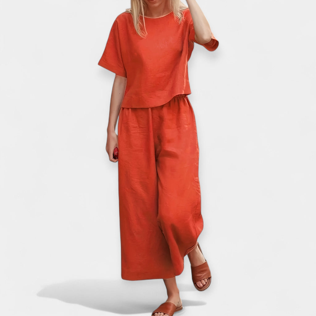 Airy Short Sleeve Top And Trousers Set For Summer Casual