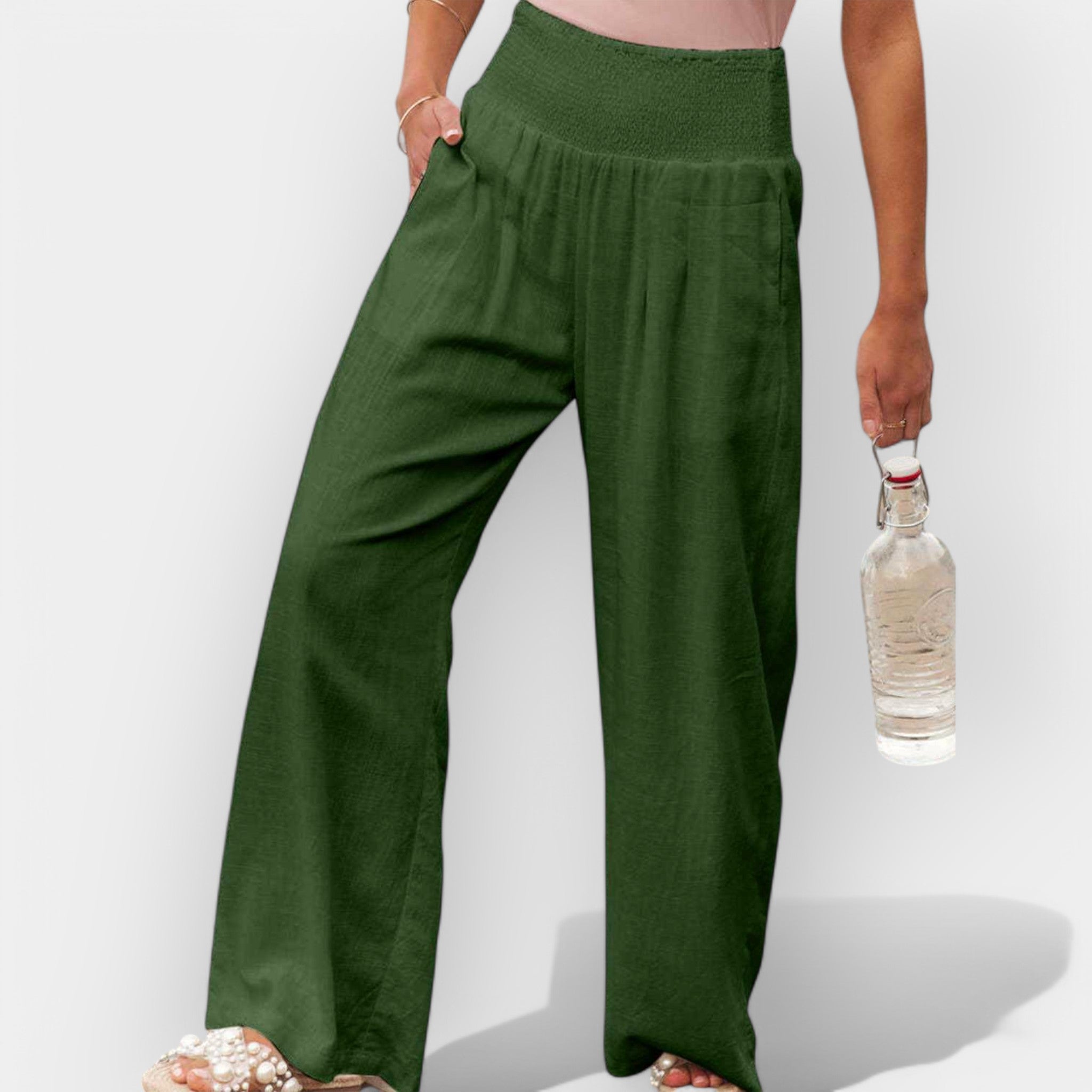 Wide Fit Lightweight Trousers With Elastic Waistband