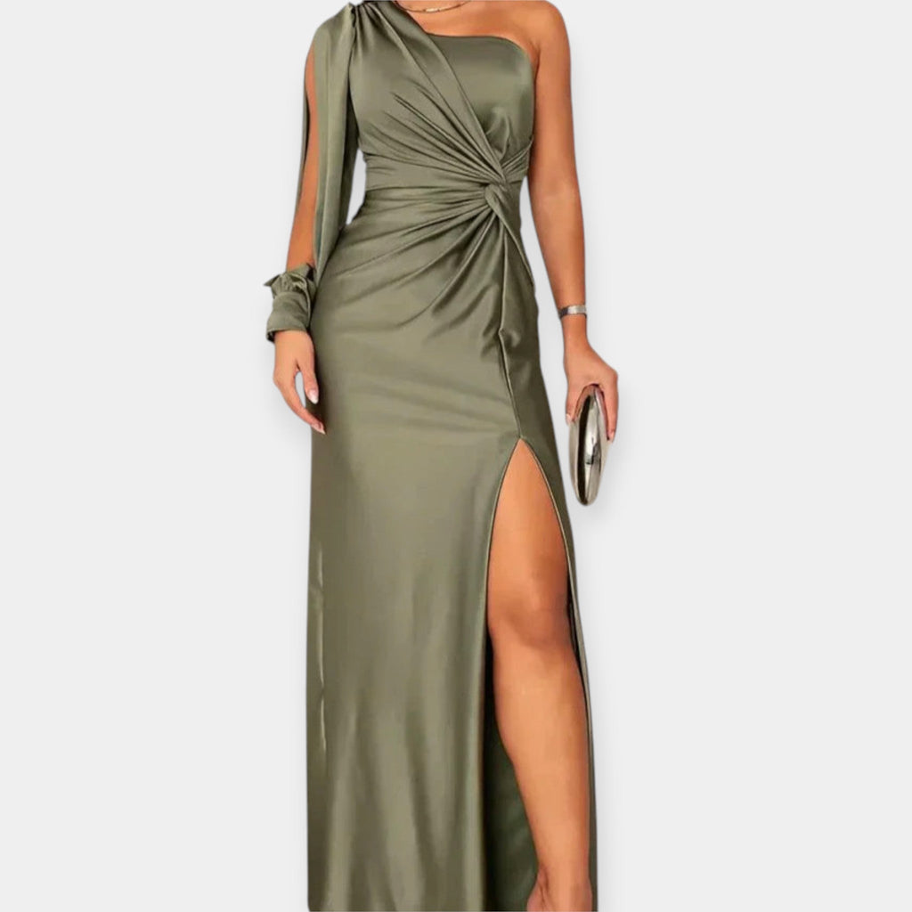 Emerald Green Maxi Dress One Shoulder With Front Slit
