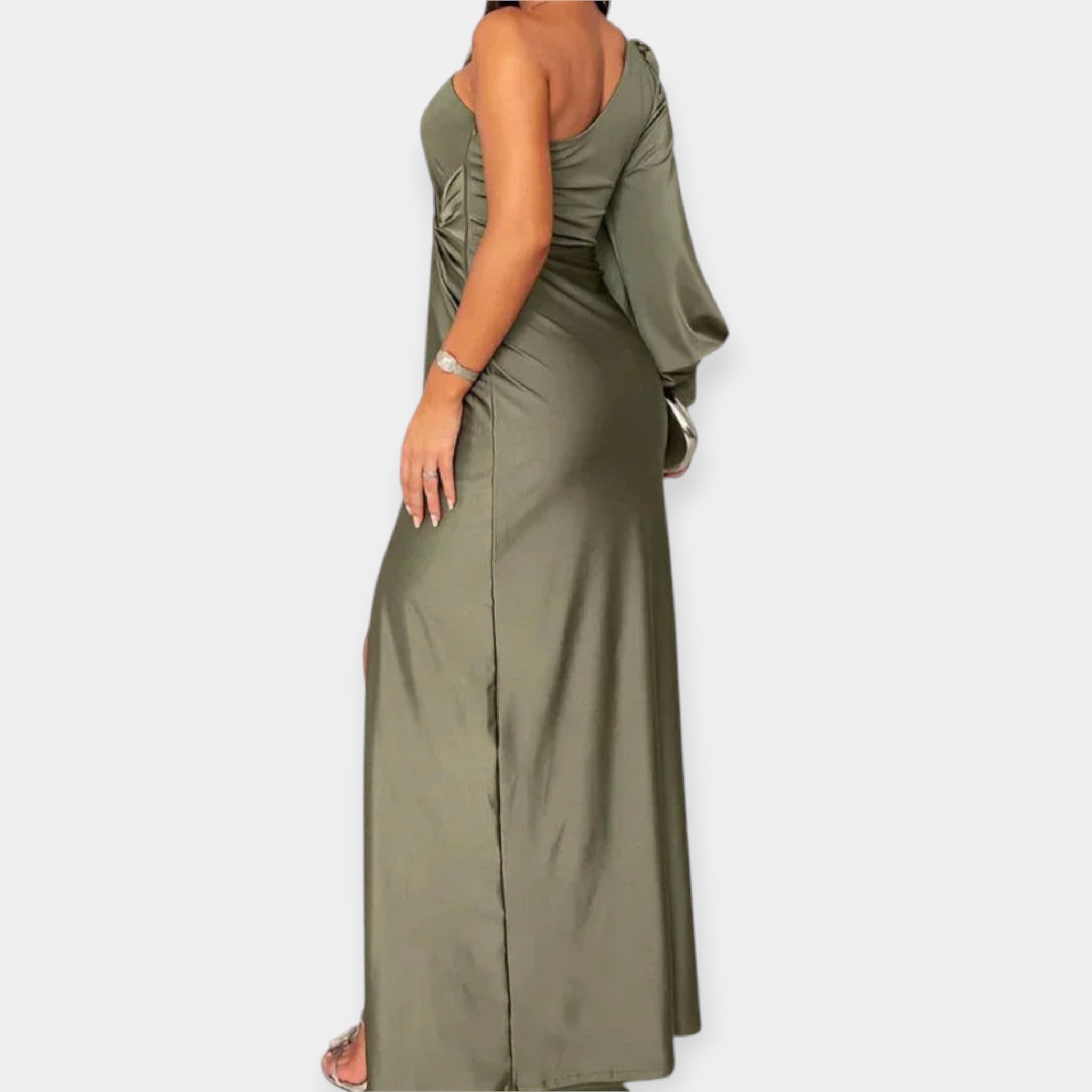 Emerald Green Maxi Dress One Shoulder With Front Slit