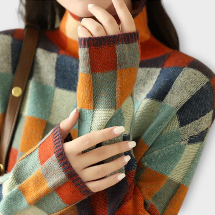 Erika Patchwork Rollneck Jumper For Cold Days Warmth