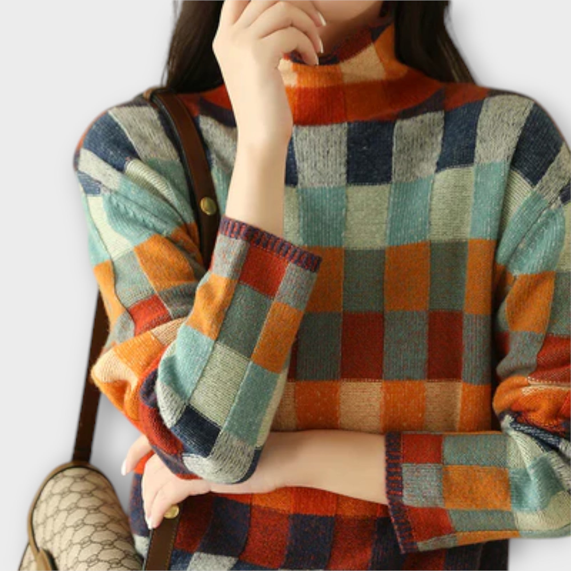 Erika Patchwork Rollneck Jumper For Cold Days Warmth