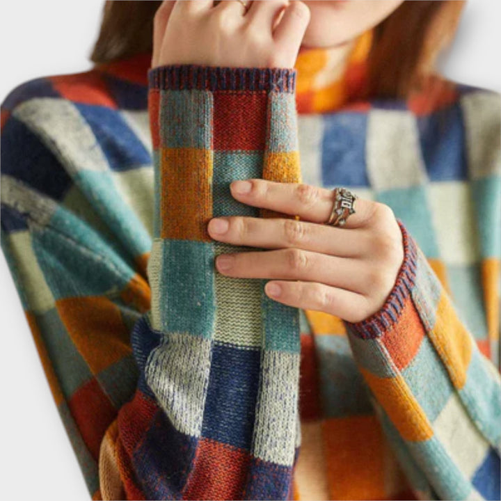 Erika Patchwork Rollneck Jumper For Cold Days Warmth