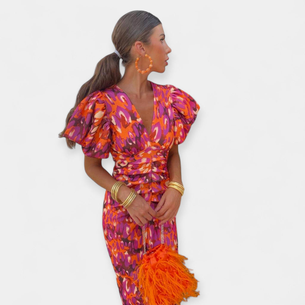 Satin Ruffle Sleeve Dress For Weddings And Evening Wear