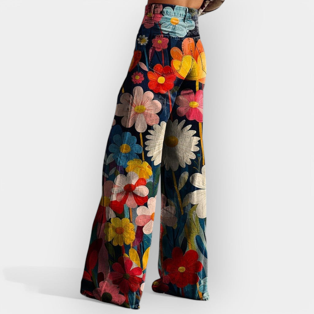 Floral Flare Trousers Lightweight Airy Comfort All Day