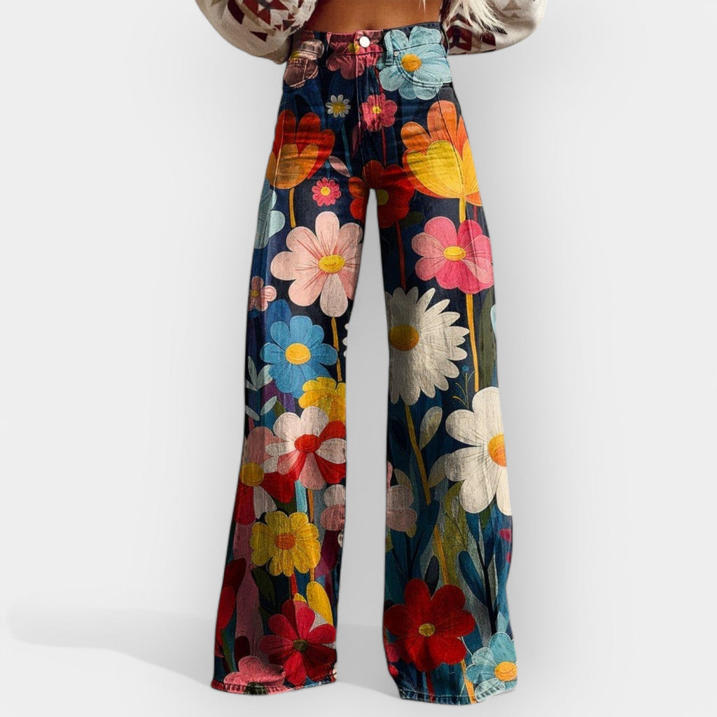 Floral Flare Trousers Lightweight Airy Comfort All Day