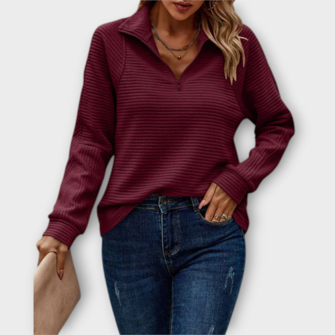Vilja Women Half Zip Pullover V Neck Knitwear For Everyday