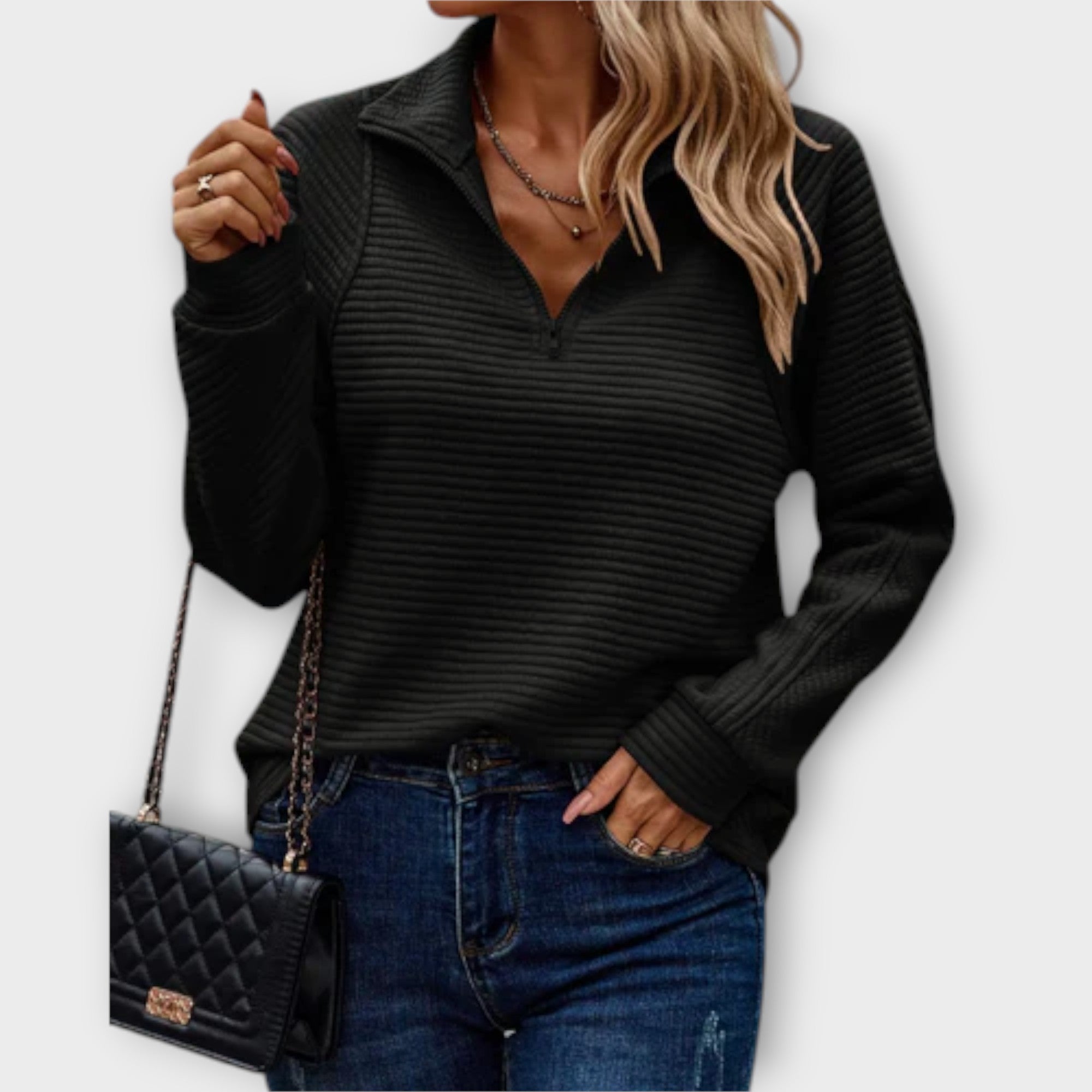 Vilja Women Half Zip Pullover V Neck Knitwear For Everyday