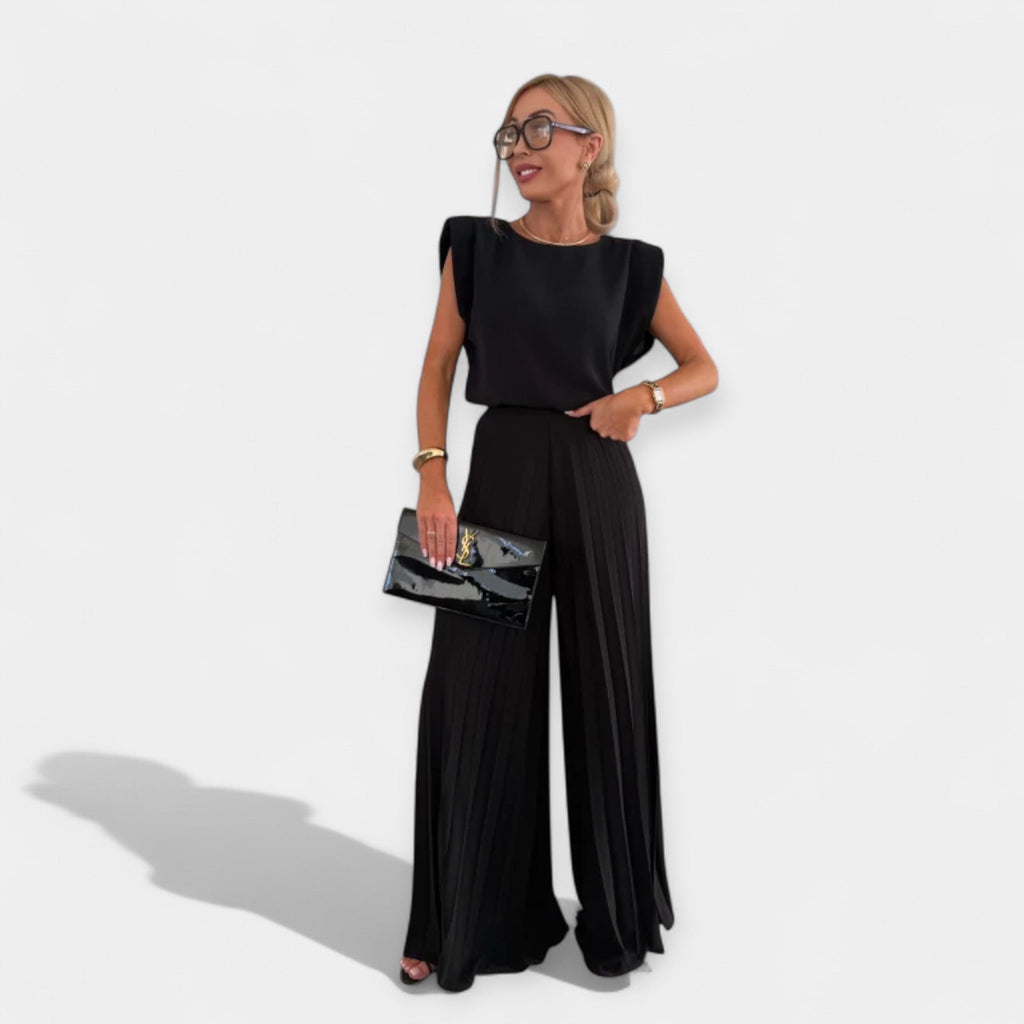 Summer Set With V Neck Top And Airy Trousers For Summer