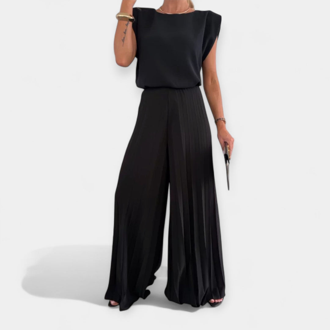 Summer Set With V Neck Top And Airy Trousers For Summer