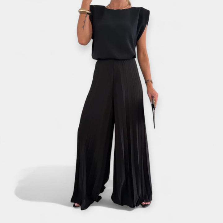 Summer Set With V Neck Top And Airy Trousers For Summer