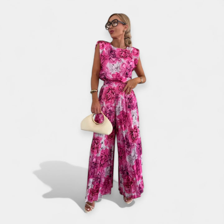 Summer Set With V Neck Top And Airy Trousers For Summer