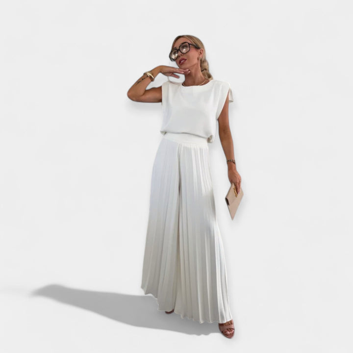 Summer Set With V Neck Top And Airy Trousers For Summer