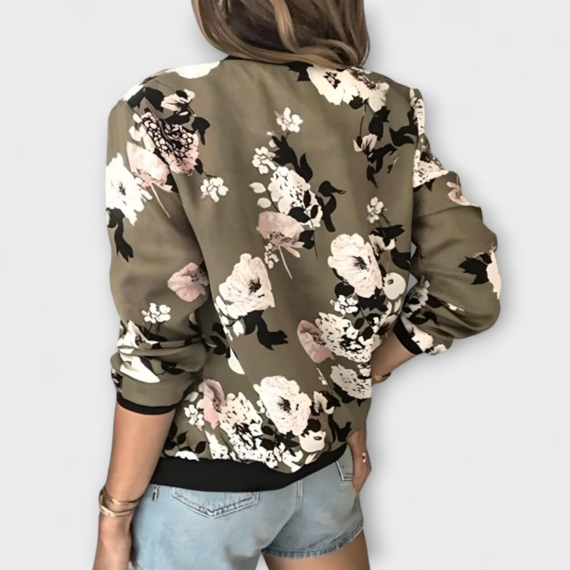 Kaelin Floral Print Bomber Jacket With Bold Flowers