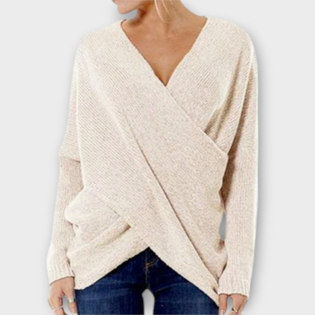 Heidi V Neck Knit Pullover With Crossed Detail Trim